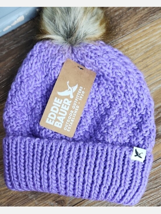 Eddie Bauer Accessories - NWT Eddie Bauer Cabin Faux Fur Pom Beanie Deep Lilac Purple